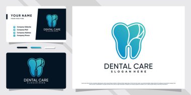 Yaratıcı konsept ve kartvizit şablonlu diş sağlığı kliniği için dişçi logosu tasarımı
