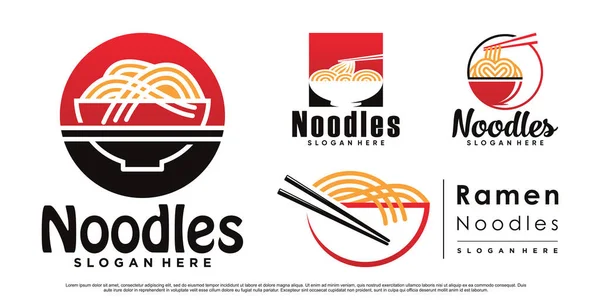 stock vector Set of ramen noodle icon logo design bundle with bowl, chopstick and creative concept Premium Vector