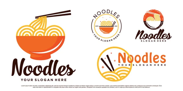 Erişte logosu tasarımı, kase ve yaratıcı konsept Premium Vektör ile Ramen simgesi çizimi