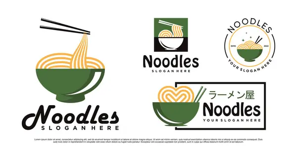 Erişte logosu tasarımı, kase ve yaratıcı konsept Premium Vektör ile Ramen simgesi çizimi