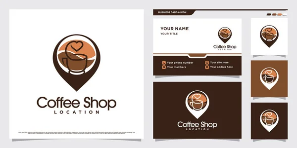 Σχεδιασμός Λογότυπου Καφετέριας Εικονίδιο Σημείου Τοποθεσίας Και Πρότυπο Επαγγελματικής Κάρτας — Διανυσματικό Αρχείο