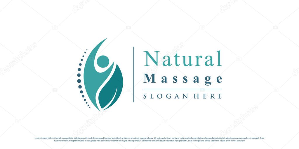 Chiropractic logo design for natural massage therapy icon logo with creative element Premium Vector