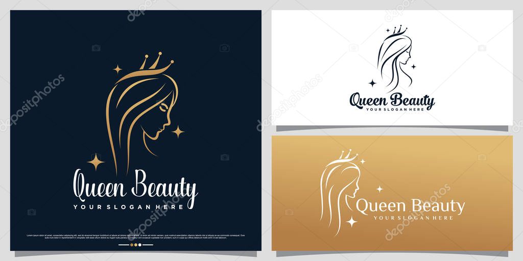 Set of beauty logo design bundle with crown icon and line art style