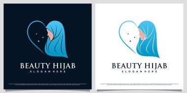 Muslimah kadın logosu tasarımı aşk simgesi ve yaratıcı element kavramı ile tesettür takıyor