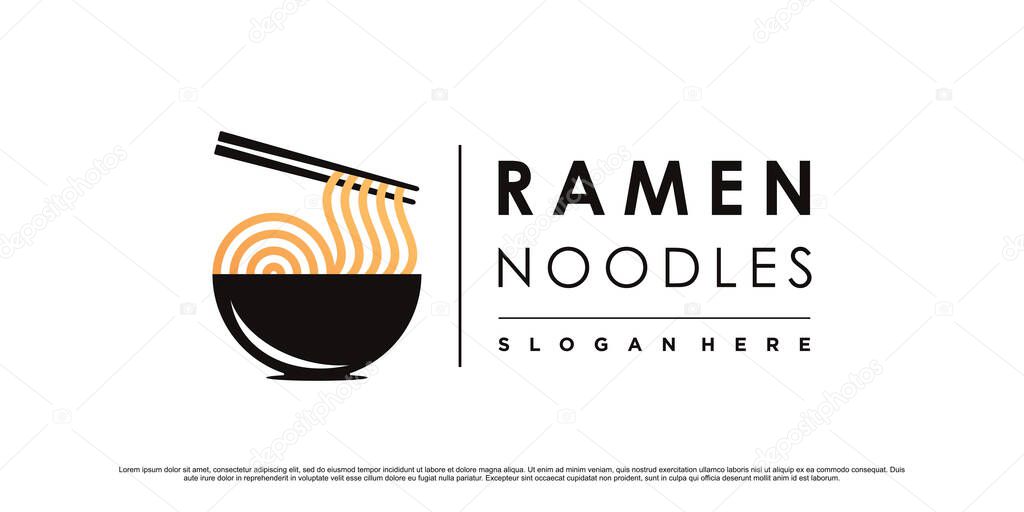 Noodles and bowl logo design template for noodle resto with creative modern concept