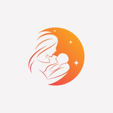Anne ve bebek logosu yaratıcı element kavramlı annelik kliniği için tasarım vektörü