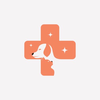 Köpek kedi simgesi logosu ve yaratıcı element konseptiyle evcil hayvan kliniği logosu tasarımı