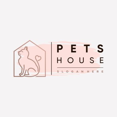 Köpek kedi simgesi logosu ve yaratıcı element konseptiyle evcil hayvan evi logosu tasarımı