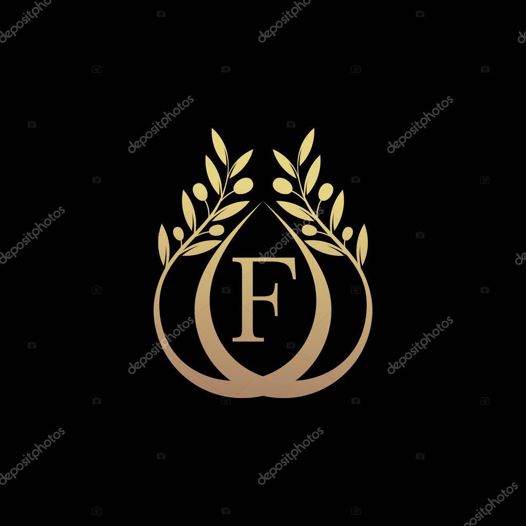 Olive oil logo design combined with initial letter f and creative concept