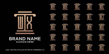 Hukuk, adalet ve sütun logosu dizaynı. A 'dan Z' ye yaratıcı kavram ile birleştirilmiş.
