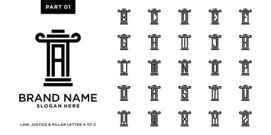 Set of justice, pillar, and law logo design inspiration combined with letter a to z. part one clipart