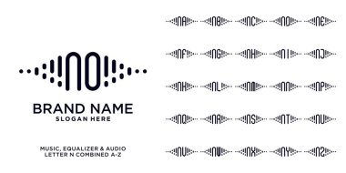 Müzik seti, dengeleyici ve ses logosu tasarımı. Başlangıç n, A 'dan Z' ye ve siyah renkli harflerle birleşir.