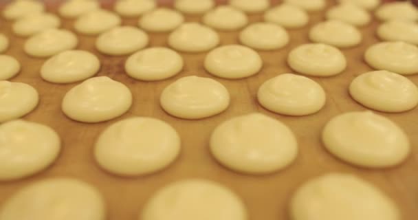Piękne Nawet Rzędy Wyciśniętej Śmietany Gotowania Piekarniku Gotowanie Ciasta — Wideo stockowe