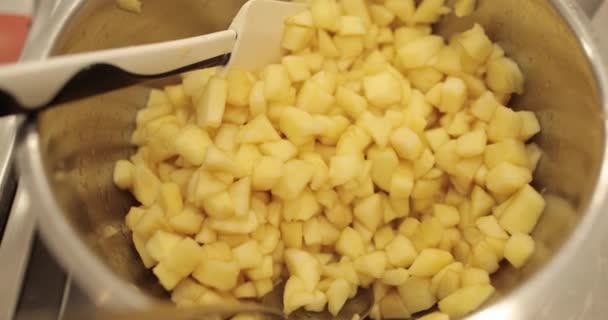 Vorbereitung Von Äpfeln Für Die Füllung Süßwaren Gewürfelte Äpfel Einem — Stockvideo
