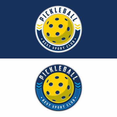 Pickleball logosu. Spor rozeti. Vektör illüstrasyonu.