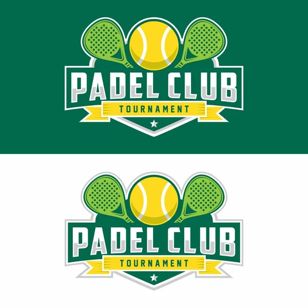 Rozet amblemi Paddle Tenis Kulübü logosu tasarımı, raket ve top vektörü