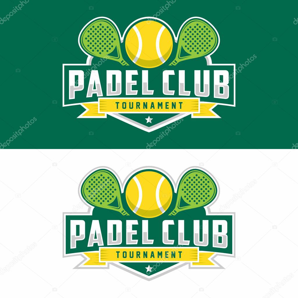 Badge emblem Paddle Tennis club logo design, paddle racket and ball vector