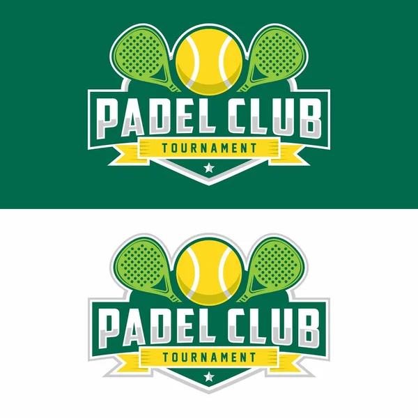Rozet amblemi Paddle Tenis Kulübü logosu tasarımı, raket ve top vektörü