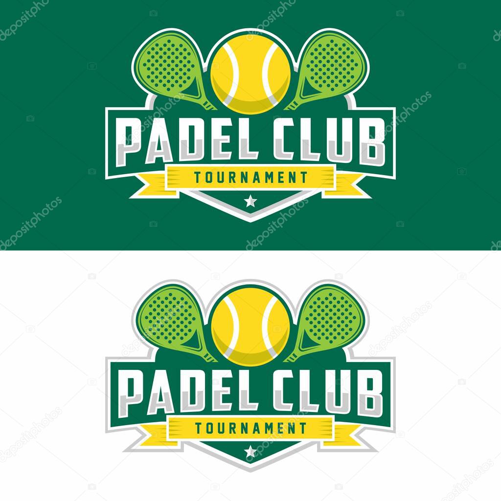 Badge emblem Paddle Tennis club logo design, paddle racket and ball vector