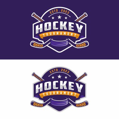 Hokey spor logosu şablonu. Modern vektör çizimi. Rozet tasarımı