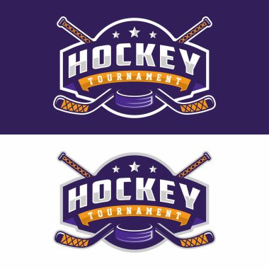 Hokey spor logosu şablonu. Modern vektör çizimi. Rozet tasarımı
