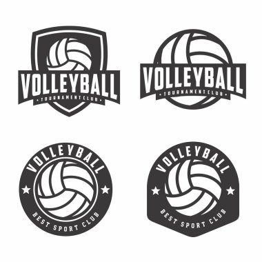 Voleybol kulübü logosu amblemleri, voleybol turnuvası, beyaz arka planda voleybol vektör simgeleri.