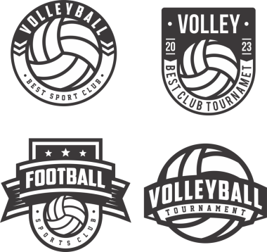 Voleybol kulübü logosu amblemleri, voleybol turnuvası, beyaz arka planda voleybol vektör simgeleri.