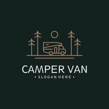 Çizgi Sanatı İllüstrasyonlu Campervan Logosu
