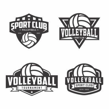 Voleybol kulübü logosu amblemleri, voleybol turnuvası, beyaz arka planda voleybol vektör simgeleri.