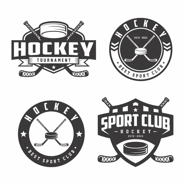 Hokey kulübü logosu amblemleri, hokey turnuvası, beyaz arka planda hokey vektör simgeleri.