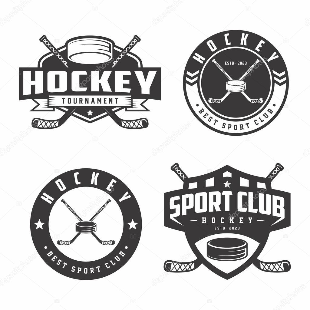 Set of Hockey club logo badge emblems, Hockey tournament, Hockey vector icons on white background