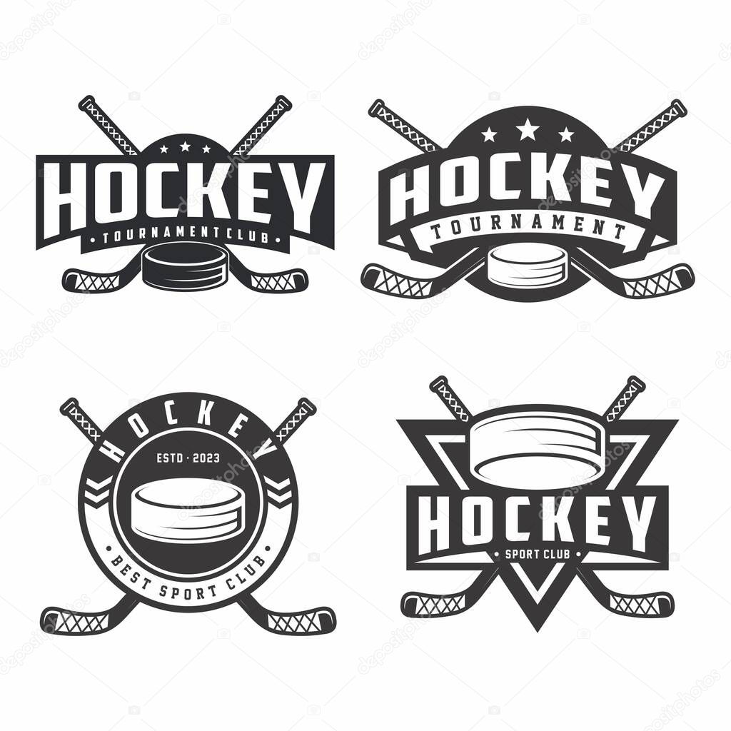 Set of Hockey club logo badge emblems, Hockey tournament, Hockey vector icons on white background