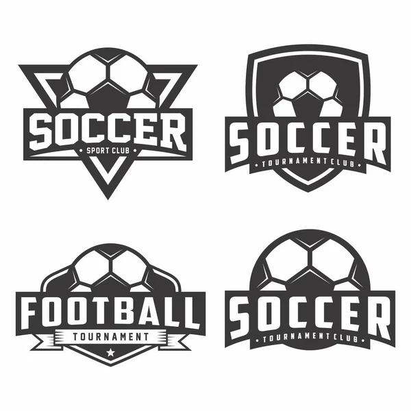 Futbol kulübü rozeti amblemi, futbol turnuvası logosu ve futbol topu seti.