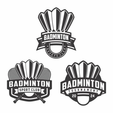 Badminton logo koleksiyonu, amblem seti koleksiyonu. Amerikan Badminton logo rozet şablonu paketi