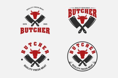Et Dükkanı Logosu için Buthcer Bıçağı ve Vintage Tarzı