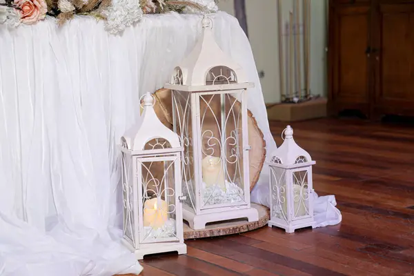 White Wedding Candles Interior Bride Groom Stock Photo