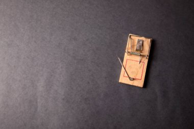 Tahta bir yüzeyde bir karton kutu var. Metin için kopyalama alanı olan üst görünüm