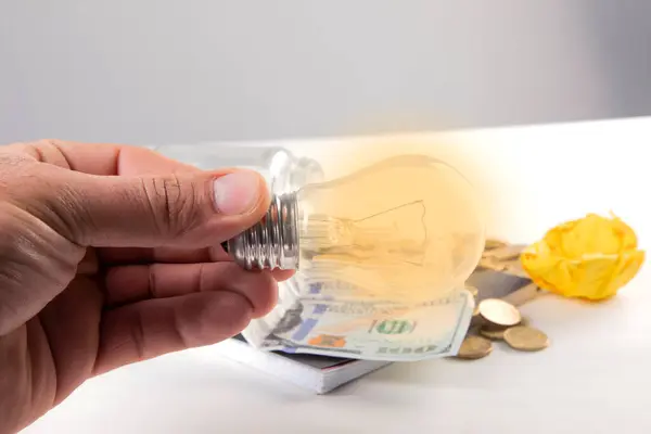 money in a light bulb, saving money concept