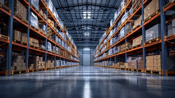 Depo ya da raflı depo, 3 boyutlu illüstrasyon.