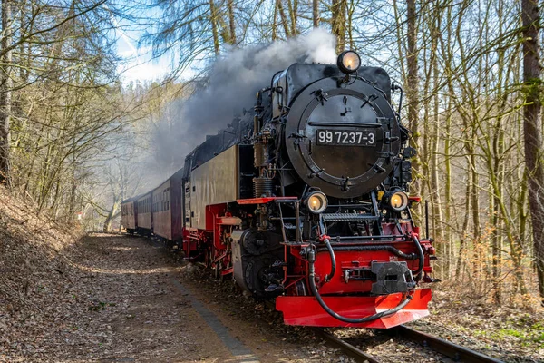 Vieille Locomotive Vapeur Dans Les Montagnes Harz Allemagne Conduisant Travers — Photo