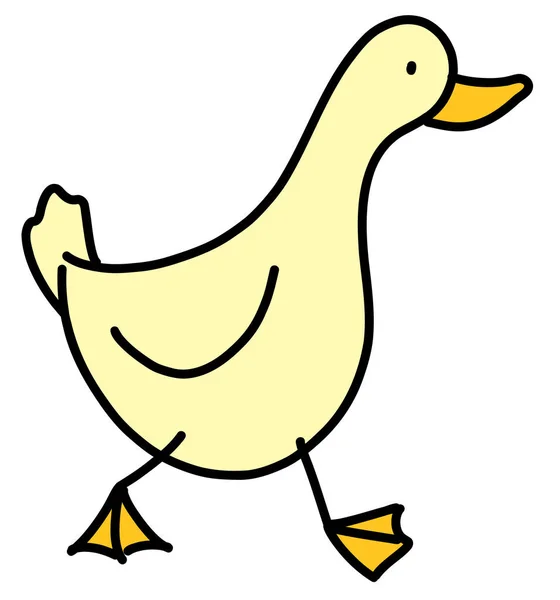 Duck walking to the right side. Minimal cartoon line drawing style doodle