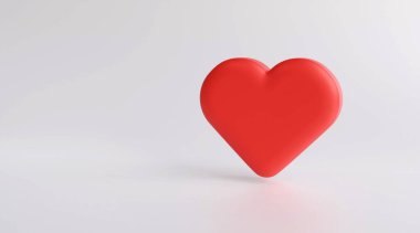 Beyaz arka planda kırmızı kalp. 3 Boyutlu Hazırlama.