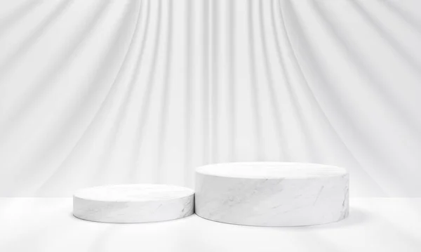 Beyaz Mermer Podyum Beyaz Arka Planda Mermer Podyum Görüntüleme Illüstrasyon — Stok fotoğraf