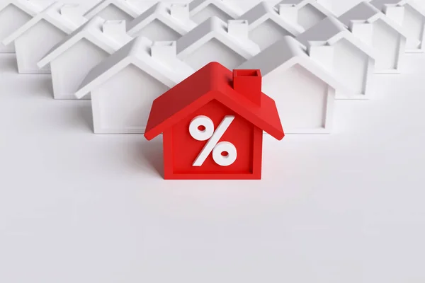 mortgage konsepti. kırmızı oklu ve yüzde işaretli ev.