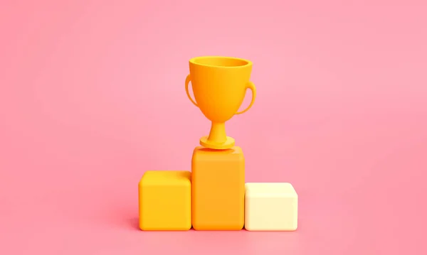 Złote Puchar Trofeum Symbolem Zwycięzcy Pomarańczowym Tle — Zdjęcie stockowe