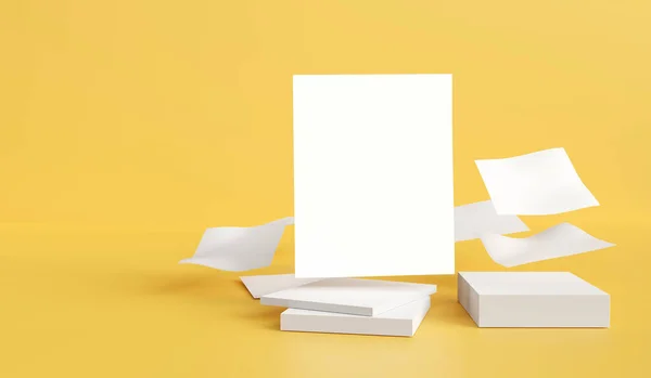 Белый Картонный Ящик Желтого Белого Цвета Рендеринг — стоковое фото