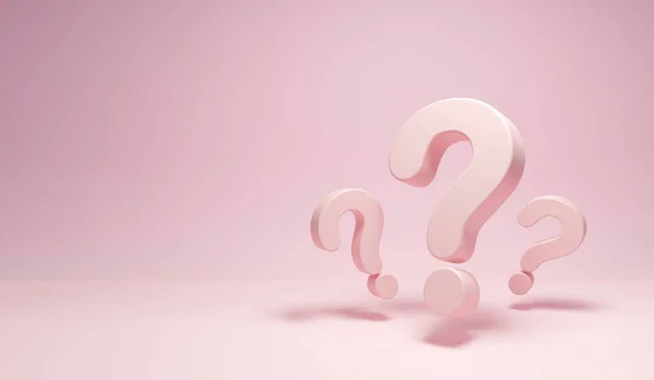 白い背景3 Dレンダリングで隔離されたピンクの質問マーク — ストック写真