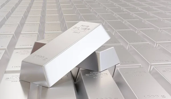 silver bars on silver bars background. 3 d rendering