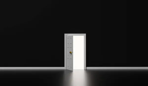 Renderização Uma Porta Branca Com Uma Porta Aberta — Fotografia de Stock