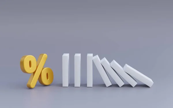 Golden Percentage Sign Grey Background Render — Stock Photo, Image